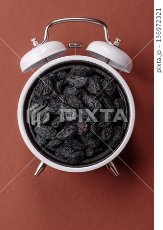 Vintage alarm clock on brown surface as a conceptual background for deadlines for tasks Vintage alarm clock on brown surface as a conceptual background for deadlines for tasks 136972321