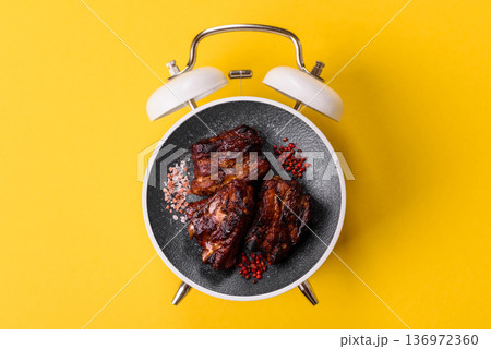 Grilled or barbecued pork ribs with sauce. Grilled ribs Grilled or barbecued pork ribs with sauce. Grilled ribs 136972360