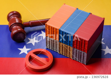 The cargo container embargo on the Venezuela flag as a backdrop for your design The cargo container embargo on the Venezuela flag as a backdrop for your design 136972628