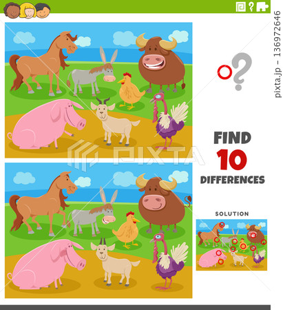 differences activity task with cartoon farm animals differences activity task with cartoon farm animals 136972646