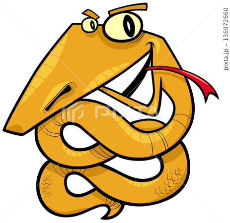 funny cartoon yellow snake reptile wild animal...のイラスト素材 [136972660 ...