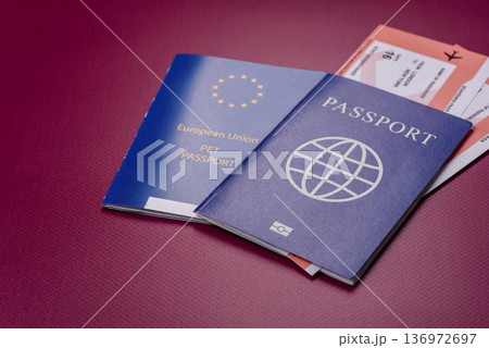 A pet passport is a document for a cat, dog, or other animal. A pet passport 136972697