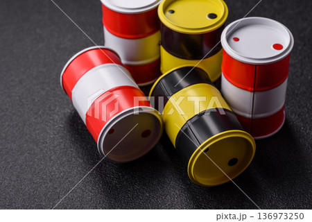 Metal barrels containing oil, gas, or chemicals, global fuel prices, and trends. Oil barrels Metal barrels containing oil, gas, or chemicals, global fuel prices, and trends. Oil barrels 136973250