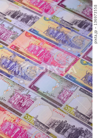 Iranian money, lira currency, banknotes of various denominations, financial transactions. Iran money Iranian money, lira currency, banknotes of various denominations, financial transactions. Iran money 136973558