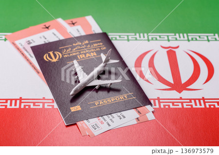 Iranian passport for travelling, flying and doing business. Iran document, id 136973579