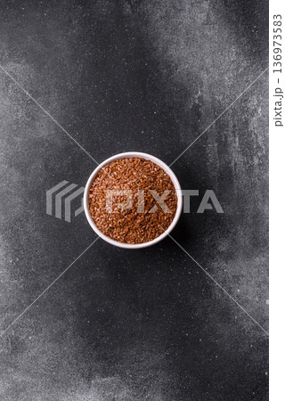 Flaxseed as an ingredient for oil, organic flour, and healthy foods. Flax seeds 136973583