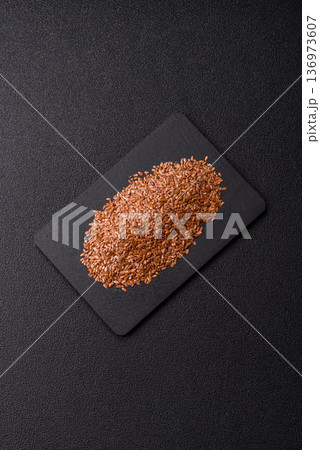 Flaxseed as an ingredient for oil, organic flour, and healthy foods. Flax seeds 136973607
