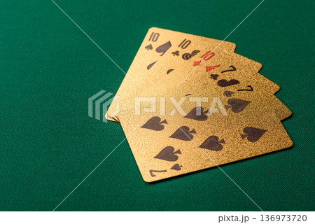 Casino, cards and chips on a colored background, poker and blackjack. Cards and chips 136973720