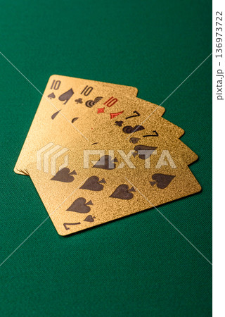 Casino, cards and chips on a colored background, poker and blackjack. Cards and chips 136973722