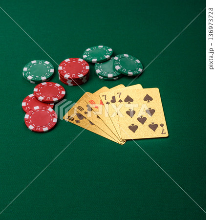 Casino, cards and chips on a colored background, poker and blackjack. Cards and chips 136973728