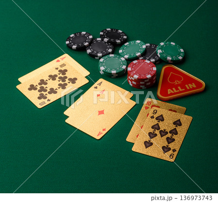 Casino, cards and chips on a colored background, poker and blackjack. Cards and chips Casino, cards and chips on a colored background, poker and blackjack. Cards and chips 136973743