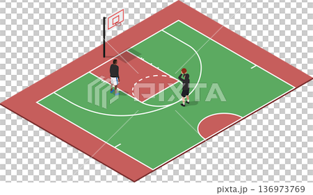 2 guys playing shootaround on basketball court 136973769
