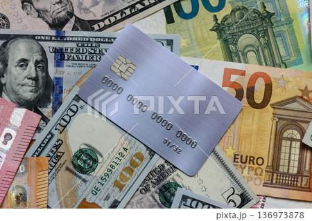 A credit card for contactless cashless payments via a terminal or online. A credit card 136973878