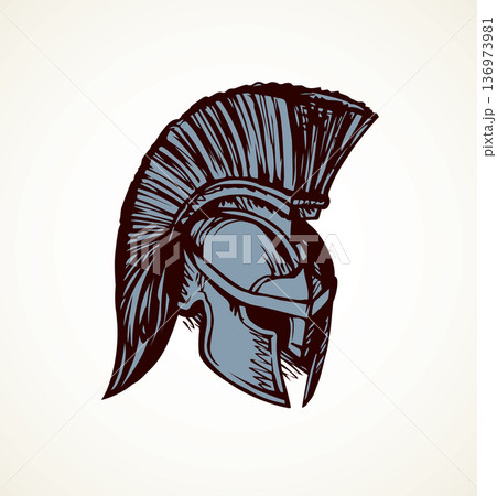 Spartan helmet. Vector drawing 136973981