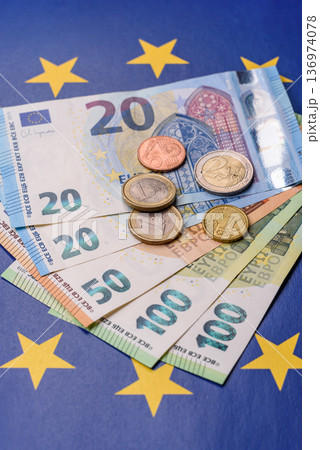 Euro, European currency cash banknotes for business and financial exchanges. Euro banknotes 136974078