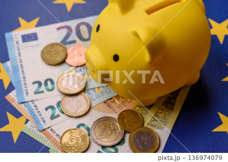A piggy bank as a concept for storing, accumulating, and saving financial resources. A piggy bank 136974079