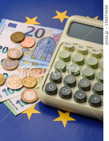 Euro, European currency cash banknotes for business and financial exchanges. Euro banknotes Euro, European currency cash banknotes for business and financial exchanges. Euro banknotes 136974086