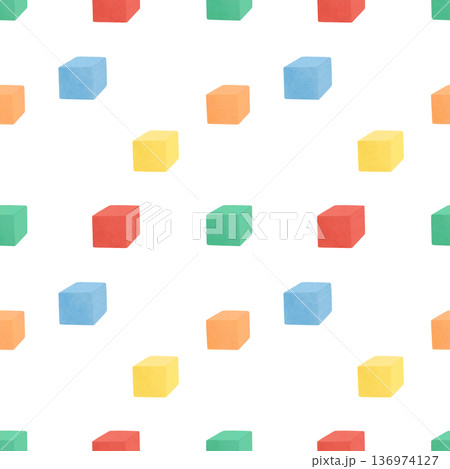 Seamless pattern with colored game cubes, toys for children. In a flat style. Watercolor, pastel, gouache. For the design of children's products 136974127