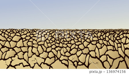 Dry cracked earth. Vector drawing 136974156