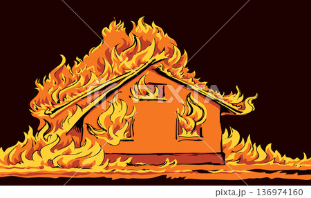 Burning house. Vector drawing sketch 136974160