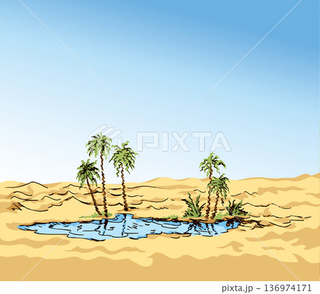 Mirage in the desert. Vector drawing Mirage in the desert. Vector drawing 136974171