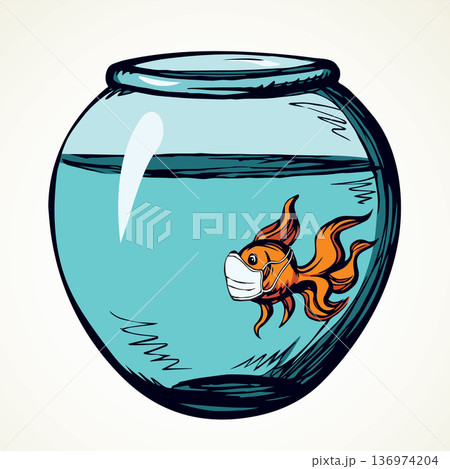 Aquarium with water for fish quarantine isolation. Vector drawing 136974204