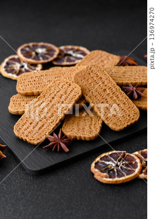 Caramel biscuit cookies, or shortbread, are a healthy breakfast food. Biscuit cookies Caramel biscuit cookies, or shortbread, are a healthy breakfast food. Biscuit cookies 136974270