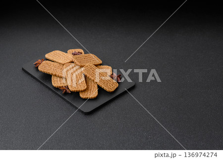 Caramel biscuit cookies, or shortbread, are a healthy breakfast food. Biscuit cookies Caramel biscuit cookies, or shortbread, are a healthy breakfast food. Biscuit cookies 136974274