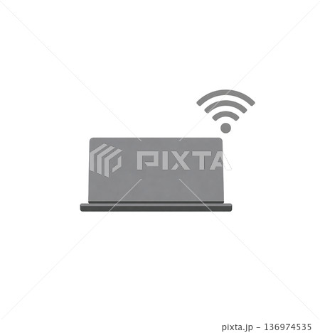 ノートパソコンとWiFiアイコン シンプルな通信イメージイラスト ノートパソコンとWiFiアイコン シンプルな通信イメージイラスト 136974535