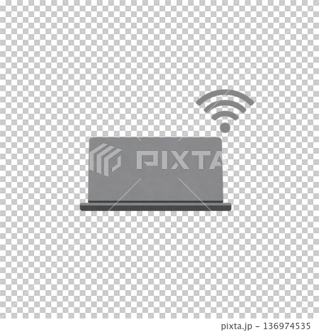 ノートパソコンとWiFiアイコン シンプルな通信イメージイラスト ノートパソコンとWiFiアイコン シンプルな通信イメージイラスト 136974535
