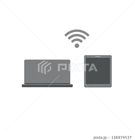 ノートパソコンとタブレットのWiFi接続 マルチデバイス通信イメージ 136974537