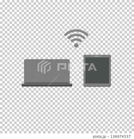 ノートパソコンとタブレットのWiFi接続 マルチデバイス通信イメージ 136974537