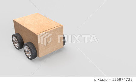 Minimalist Wooden Box Car on White Background 3d Render. 136974725