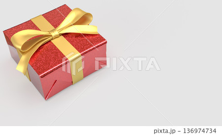 Luxury Red Gift Box with Gold Ribbon on White Background 3d render. Luxury Red Gift Box with Gold Ribbon on White Background 3d render. 136974734
