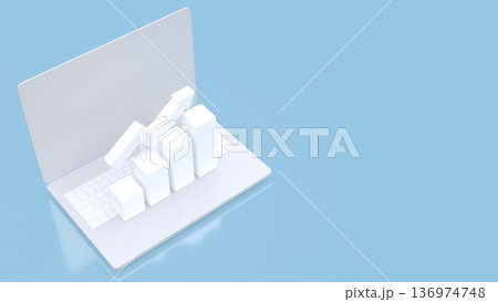 Online Business Growth Analytics on Laptop Screen 3d render. 136974748