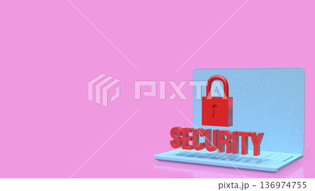 Laptop Cyber Security Concept with Red Lock and Text 3d render. 136974755