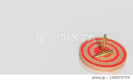 Bullets on Target Board Symbolizing Precision Aim 3d render. Bullets on Target Board Symbolizing Precision Aim 3d render. 136974759