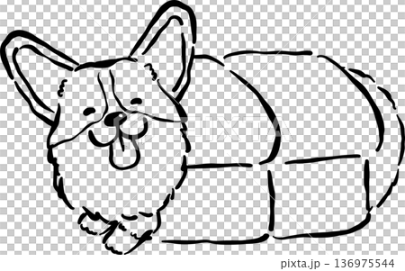 Cute Corgi Dog Outline Bread Loaf Shaped Cartoon Hand Drawn Doodle 136975544