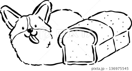 Cute Corgi Dog and Bread Loaf Cartoon Hand Drawn Outline Doodle 136975545