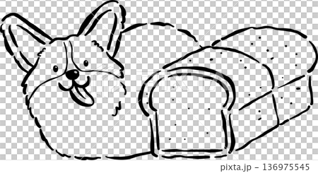 Cute Corgi Dog and Bread Loaf Cartoon Hand Drawn Outline Doodle 136975545