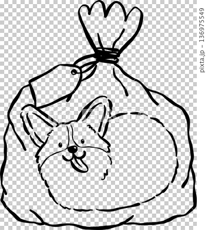 Cute Corgi Bread Loaf Dog Outline Doodle in a Bag Cartoon Hand Drawn 136975549