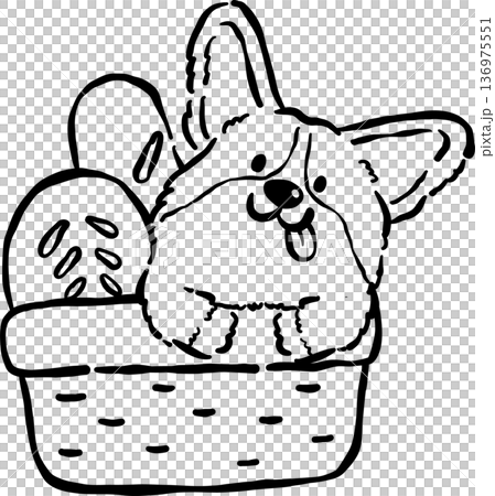 Cute Corgi Loaf Doodle Outline in Bread Basket Cartoon Hand Drawn, Bread Loaf Dog Cute Corgi Loaf Doodle Outline in Bread Basket Cartoon Hand Drawn, Bread Loaf Dog 136975551