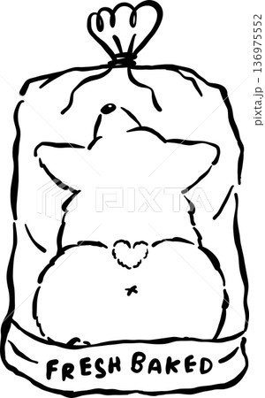 Kawaii Corgi Butt Bread Loaf Dog Outline Doodle in a Bag Cartoon Hand Drawn 136975552