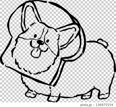 Bread Loaf Dog Doodle Outline, Cute Corgi in Bread Toast Cartoon Hand Drawn 136975554