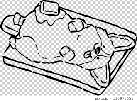 Cute Corgi Bread Loaf Dog Doodle Outline with Butter Cartoon Hand Drawn Cute Corgi Bread Loaf Dog Doodle Outline with Butter Cartoon Hand Drawn 136975555