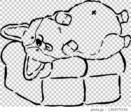 Cute Corgi Loaf Dog Outline Doodle Lying on Toast Bread Cartoon Hand Drawn Cute Corgi Loaf Dog Outline Doodle Lying on Toast Bread Cartoon Hand Drawn 136975556