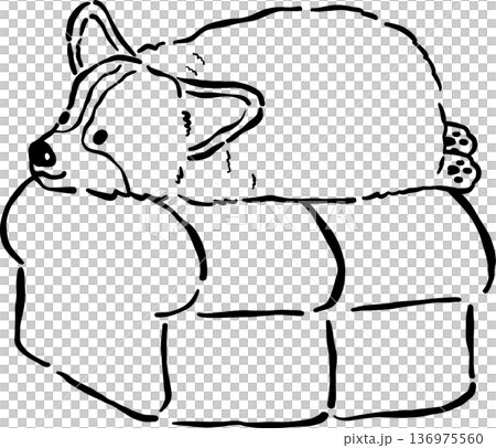Cute Corgi Bread Loaf Dog Outline Doodle Lying on Bread Cartoon Hand Drawn 136975560