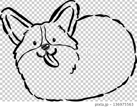 Cute Derp Corgi on Bread Loaf Shape Hand Drawn Doodle Outline 136975563