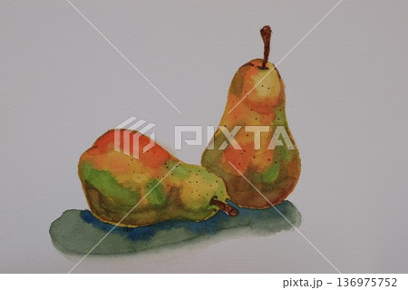 透明水彩で描いた美味しそうな洋梨 136975752