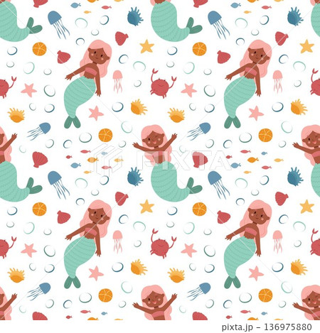 Vector illustration of a mermaid pattern. Pattern, mermaid, siren, wallpaper, seamless, textile, stationery Vector illustration of a mermaid pattern. Pattern, mermaid, siren, wallpaper, seamless, textile, stationery 136975880